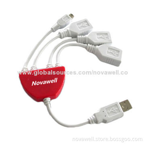 4-port USB2.0 Hub, Supports 500GB Hard Disk Without Extra Power Adapter, Plug-and-play Function